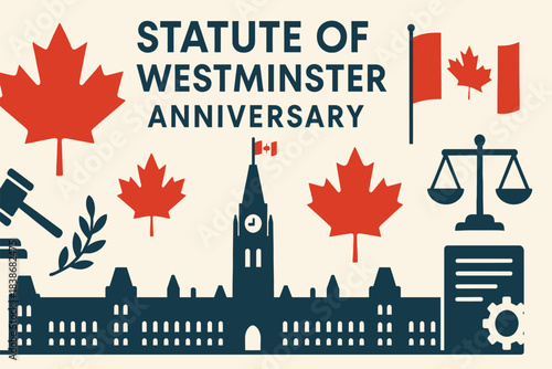 Canada Statute of Westminster Anniversary Illustration Showing Governance Heritage Parliament Symbol and National Commemorative Concept