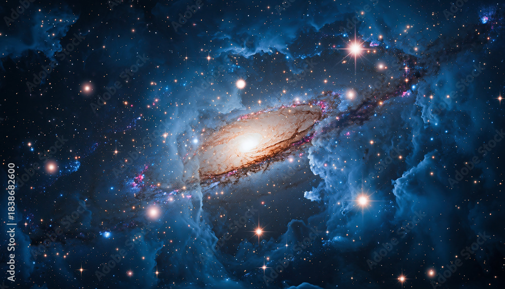 Naklejka premium Deep Cosmic Vortex with Glowing Center and Radiant Particles