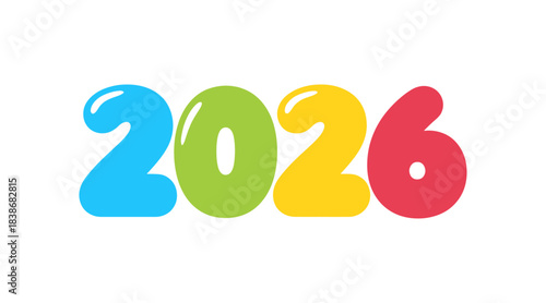 Colorful 3d bubble style number 2026 isolated on