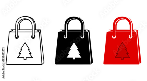 Christmas gift shopping bags icons set, isolated on