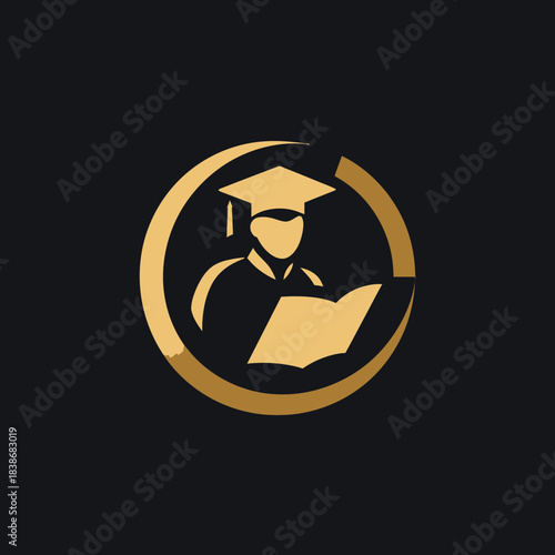 Educational emblem featuring graduate silhouette with academic cap and book