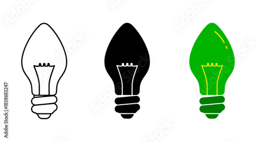 Three light bulbs in different colors icon set