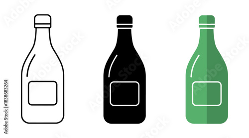 Three coloured bottles icon set
