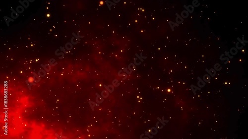 Fire flames burning realistic fire particles and smoke overlay background Flying sparks and embers from a fire. Abstract glowing particles of burning fire and smoke on a black background, campfire 4K