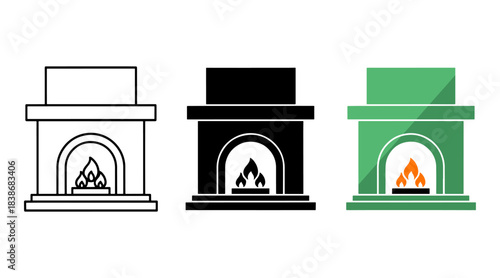 Three vector distinct fireplace Icon designs