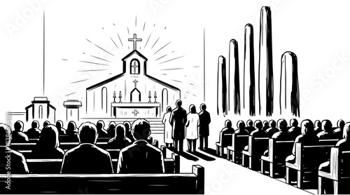 Vector Silhouette Church service in progress