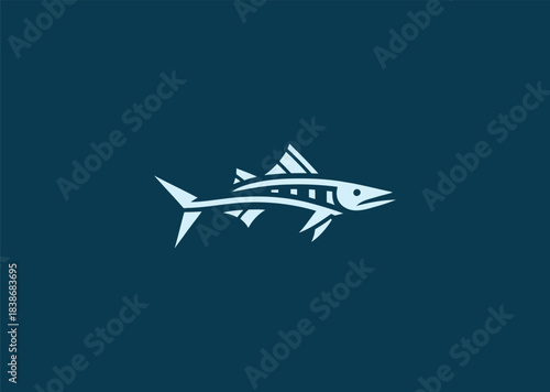 A simple barracuda logo using sharp streamlined shapes to emphasize speed, precision, and a fierce aquatic presence