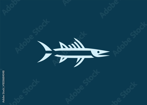 A simple barracuda logo using sharp streamlined shapes to emphasize speed, precision, and a fierce aquatic presence