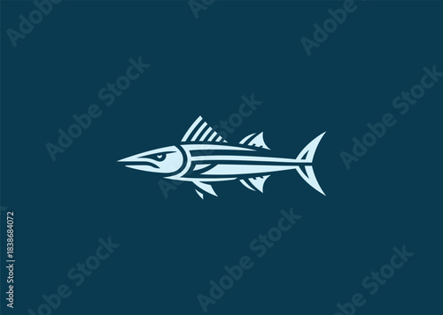 A simple barracuda logo using sharp streamlined shapes to emphasize speed, precision, and a fierce aquatic presence