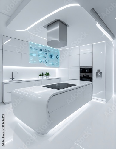 Futuristic Smart Kitchen with Modern Design and Integrated Technology.