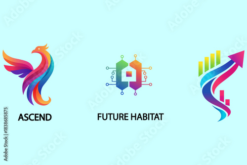 Vibrant abstract logos representing growth, technology, and financial success