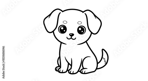 An adorable small puppy, rendered in a charming cartoon vector outline style, sits patiently, perfect for children's designs or simple graphic projects.