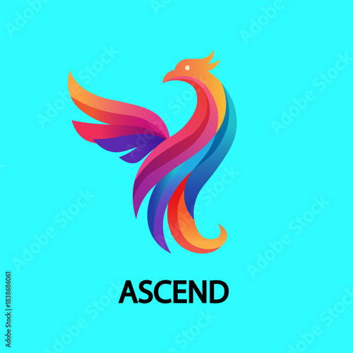 Ascend logo featuring a vibrant gradient phoenix bird