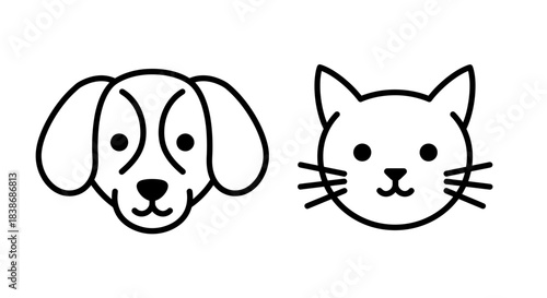 A simple, charming line art vector illustration featuring the adorable faces of a domestic dog and a cute cat, perfect for pet-related designs.