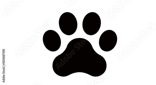 A distinct black silhouette of a dog paw print is prominently displayed on a clean white background, perfect for pet-related designs.