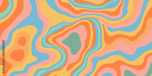 Colorful abstract wavy pattern with flowing organic shapes and retro aesthetic