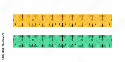 Colorful rulers with measurement markings displayed on a white background