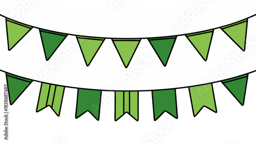 Festive Green Bunting Flags Hanging Decoration Against Black Background for Celebrations and Parties
