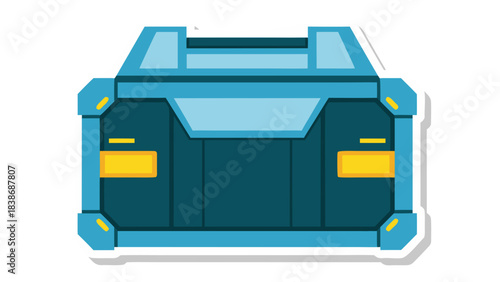 Futuristic Teal and Yellow Crate with Industrial Design Elements Floating Against a White Background