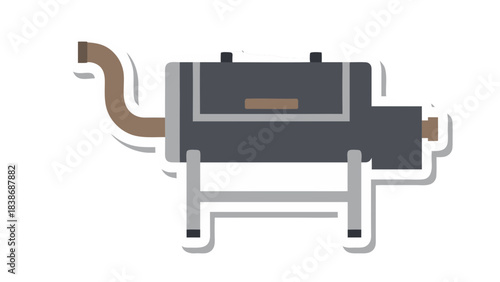 Gray Offset Smoker Barbecue Grill With Brown Stack And Metal Legs On White Background Minimalist Style Illustration