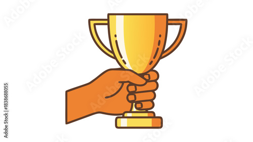 Hand Holding Golden Trophy Celebrating Victory and Achievement in Competition on a Black Background