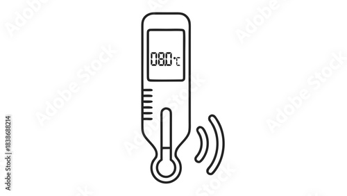Digital Thermometer Icon Showing Temperature Reading With Heat Waves Graphic Element Isolated On Black Background Vector Illustration