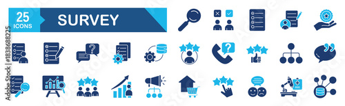 Survey icon set.�vector illustration concept for survey, feedback, opinion, questionnaire, poll, research, datum, review, satisfaction