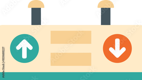 Directional Signage With Up Arrow And Down Arrow For Navigation And Information In A Clean Flat Design With Beige And Teal Colors Illuminated By Natural Light