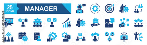Manager icon set.�vector illustration concept for leadership, management, hiring, coaching, teamwork, supervision, development, organisation 