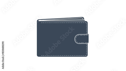 Stylized dark blue wallet icon with white dashed stitching detail