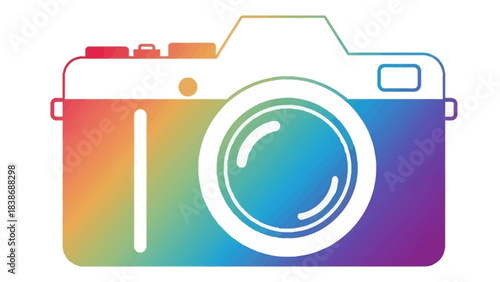 Stylized digital illustration of a rectangular camera body with a large white lens outline