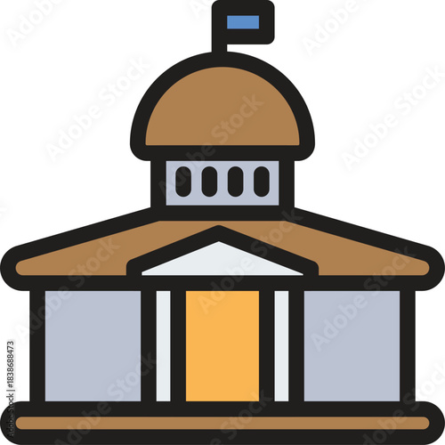 Government Building Icon with Dome and Flag Symbolizing Law and Public Authority
