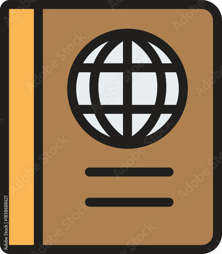 Government travel document icon featuring a globe for international identification