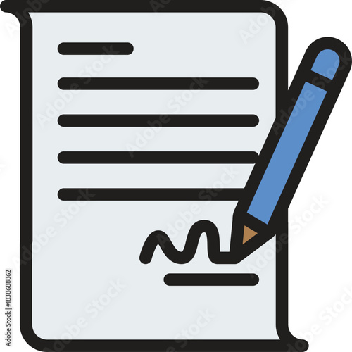 Signing Official Government Document Illustration: Pen Writing Signature on Important Paperwork