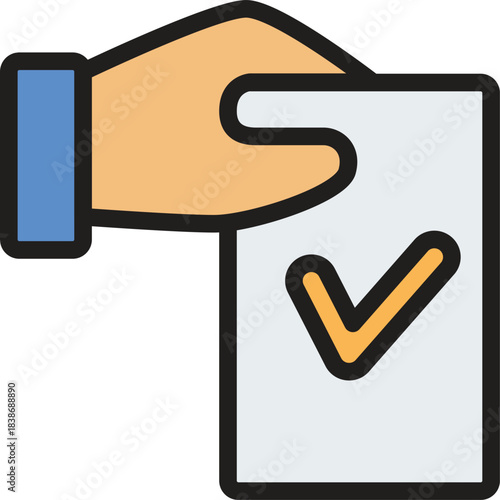 Official government document being held with checkmark, representing approval or successful task completion.