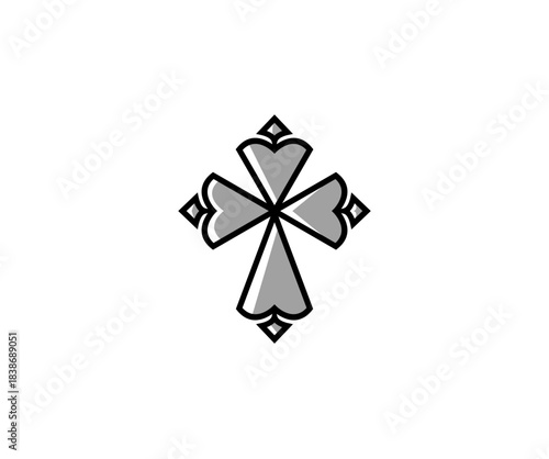 Stylized Gray Cross Emblem With Heart-Shaped Ends for Religious Decor and Symbolic Art