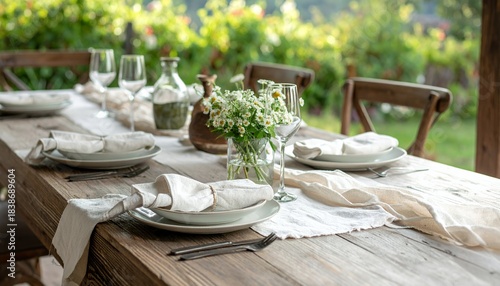 Rustic Outdoor Dining Table Set for a Garden Party.