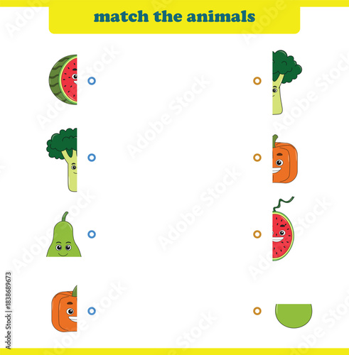 Match halves of cute cartoon fruits. Logical game for kids