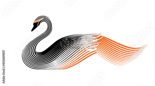 Elegant swan illustration in vector style with orange and black accents on white