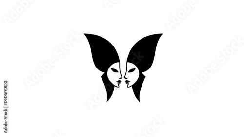 Abstract butterfly face logo design on white background for diverse uses