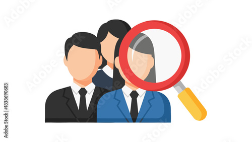 Magnifying Glass Over Business People Silhouettes Representing Recruitment And Hiring Process Detailed Examination Of Candidates For Employment Opportunity In Corporate Environment