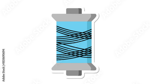 Light Blue Thread Spool with Gray Ends on Black Background Minimalist Vector Graphic for Sewing and Crafting Projects