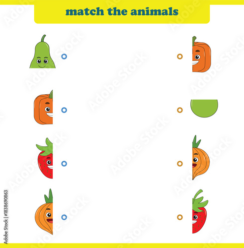 Match halves of cute cartoon fruits. Logical game for kids