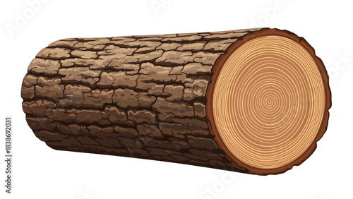 A pixelated illustration of a freshly cut log with rough bark and visible growth rings