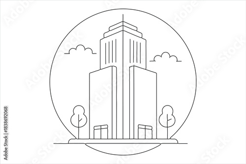 Urban workplace tower single line drawing modern design