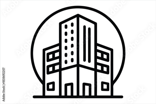 Business tower continuous one line art geometric workplace icon