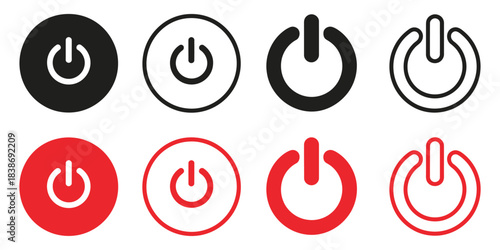 Power Button Icon Set, a flat vector illustration collection featuring power on-off symbols