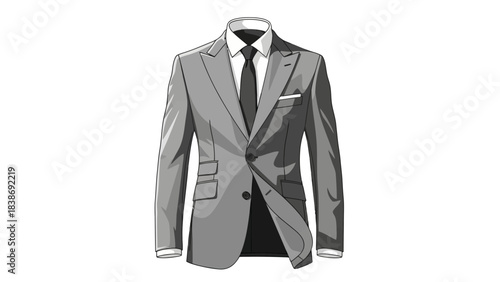 Black and white illustration of a gray suit jacket with a black tie
