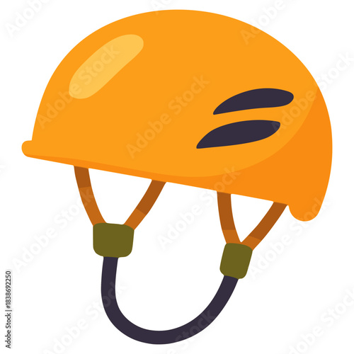 orange climbing helmet sport safety equipment accessories expedition adventure flat color vector illustration template design