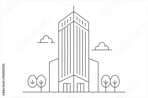 Tall office tower one line minimalist art isolated vector